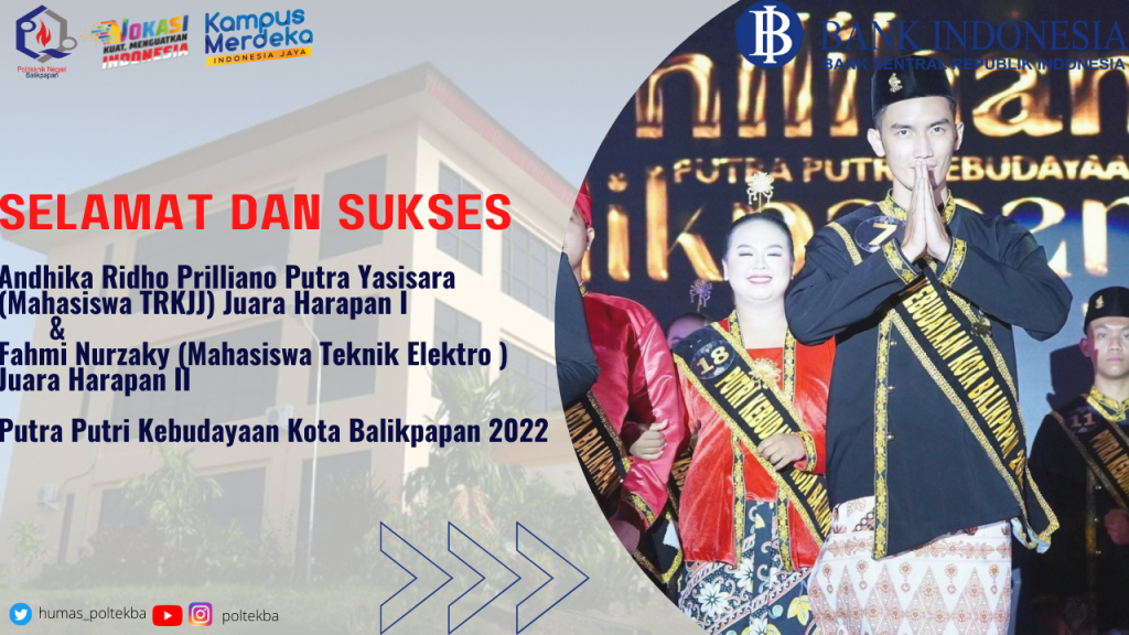 Dua Mahasiswa Poltekba meraih Juara Harapan I dan Harapan II di ajang Putra Putri Kebudayaan Kota Balikpapan 2022